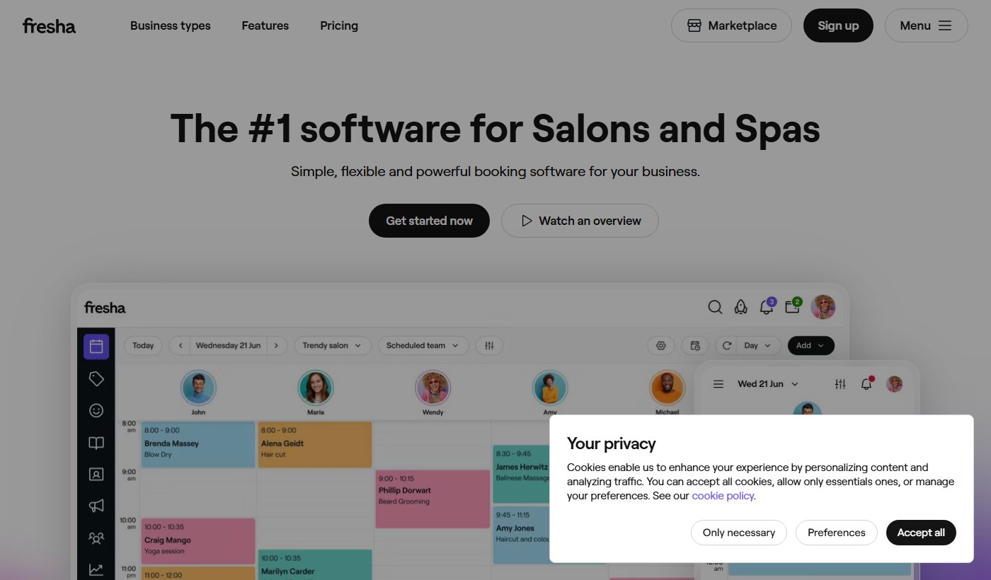 Fresha salon software screenshot