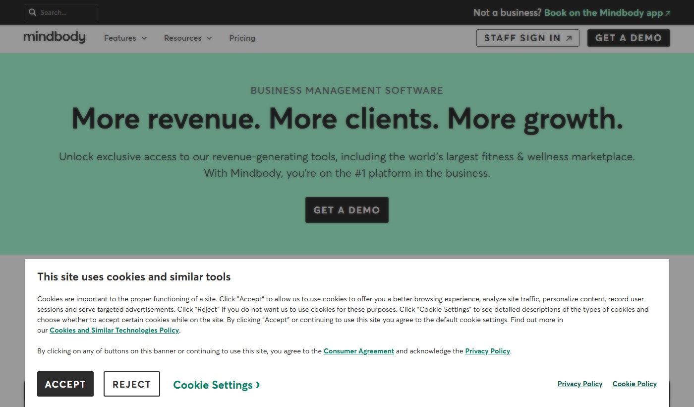 Mindbody salon software screenshot