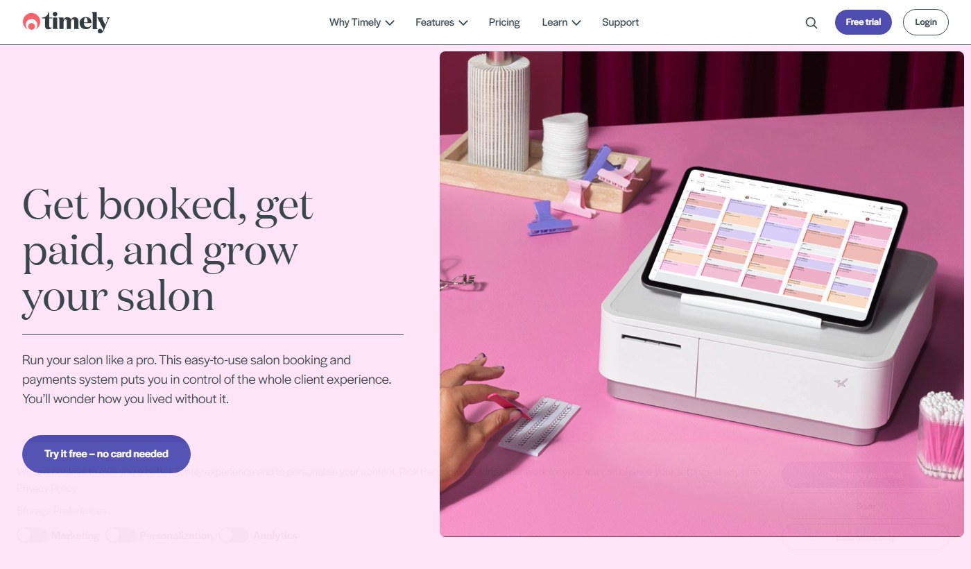 Timely salon software screenshot